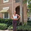 OQQ Women Wide Leg Pants High Waist Casual Pants Fall Clothes Outfits (Large, Darkbrown)