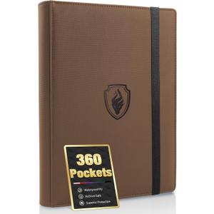 Premium 9 Pocket Card Binder for 360 Cards, Fabmaker PU Cover Trading Card Binder, Sturdy Card Collection Album, Sleek Card Holder Folders for Game Cards & Sports Cards, Brown