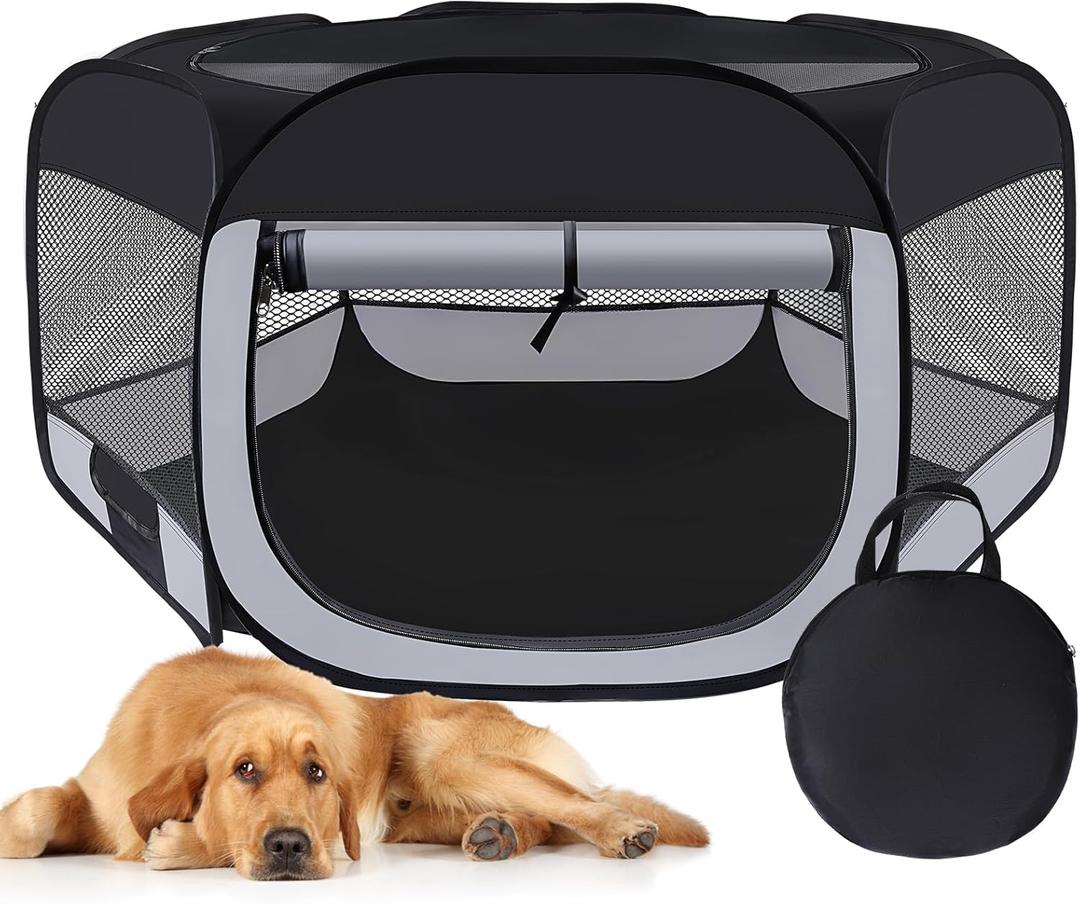 Dog Cat Playpen,Portable Pet Puppy Playpen,Rabbit Puppy Dog Play Pen for Indoors,Dogs Tent for Indoor Cats,Kitten Playpen,Collapsible Small Cats Crate Cage  with Carrying Case(Grey, L)