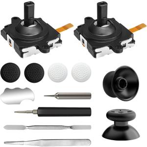 Joystick Replacement Kit for Oculus Quest 2 Controller, Repair Kit for Me-ta Quest 3 Controller, Include 2 Joysticks, T5 Screwdriver, Tweezer, Pry Tool, 4 Thumbstick Grips (Gray-13-in one)