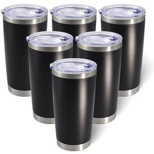 AIANJI 20oz Tumbler Bulk Stainless Steel Tumblers with Lid Vacuum Insulated Double Wall Travel Coffee Mug Powder Coated Tumbler Cup for Hot and Cold Drinks(Black, 6 pack)