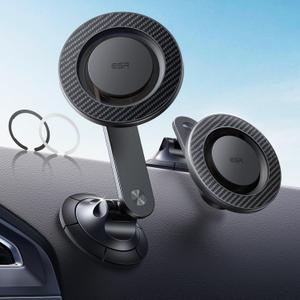 ESR for MagSafe Car Mount, Upgraded Dashboard Magnetic Phone Holder for Car, 360 Rotation, Car Phone Holder Mount for iPhone 17/16/16e/15/14/13/12, S25, Pixel 10, Strong Magnets(with 2 Metal Rings)