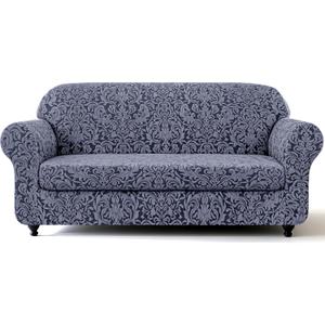 SUBRTEX 2 Piece Couch Covers, Jacquard Damask 3 Seater Sofa Cover with Seat Cushion, Stretch Sofa Slipcovers Non Slip Furniture Protector for Dogs Pets (Large, Grey)