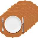 Cotton Linen Oval Placemats Set of 4, HADEEONG Table Mats Cloth Placemats, Washable Wrinkle Resistance, Scalloped & Embroidered Fabric Placemats, 17.71 x 13.77inch (Orange, 4)