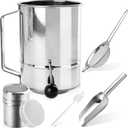 5 in 1 Flour Sifter Set, 5 Cup Stainless Steel Flour Sifter with Powdered Sugar Shaker Duster,Mesh Strainer,Metal Scoop,Cleaning Brush,Rotary Hand Crank Sifter for Baking,Dessert,Kitchen