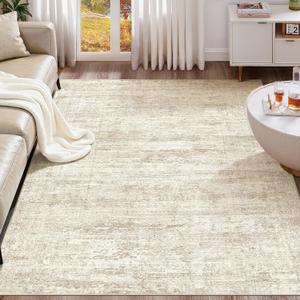 8x10 Area Rug Living Room Rugs - Washable Neutral Modern Abstract Soft Thin Rug Indoor Floor No Slip Rug Carpet for Bedroom Under Dining Table Home Office Decor - Beige/Brown