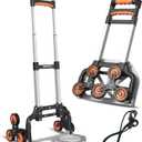 Stair Climbing Folding Hand Truck, 200LBS Aluminum Hand Cart Dolly with 6 Wheels & Bungee Cord, 2-Level Adjustable Handle (38" & 43.3"), Lightweight Portable Hand Truck for Moving, Shopping, Travel