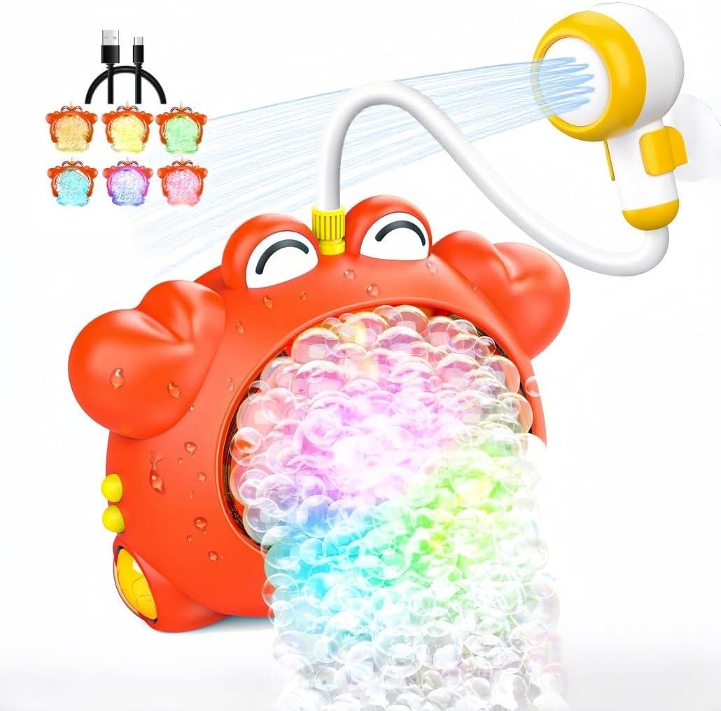 Red Crab Bath Toys for Kids 1-3 & Babies 6-12 Months, Baby Bath Shower Head, Rechargeable Light Up Bubble Machine with Music, Birthday Festival Gift for Toddler Girls Boys (Bathtub Use)