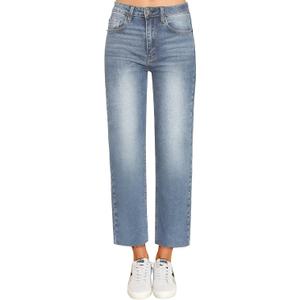 KDF Women's Cropped Straight Leg Jeans - High Waisted Jeans for Women 7/8 Length Denim Pants with Crop Hem, 8, #0922_sky Blue(frayed Raw Hems)