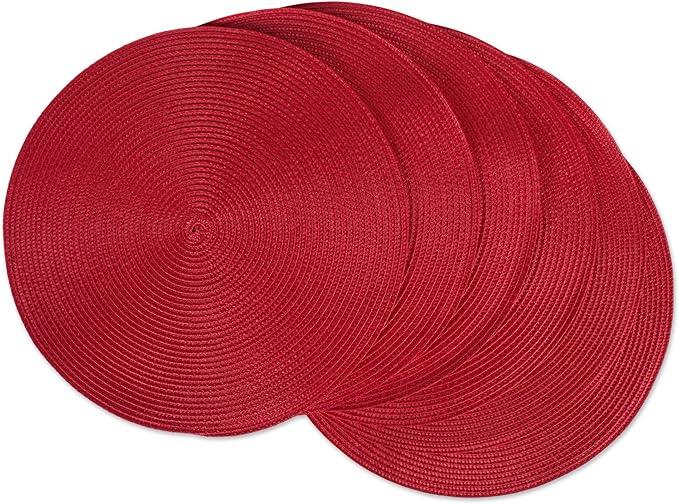  Classic Woven Tabletop Collection, Indoor/Outdoor Placemat Set, Round, 15" Diameter, Tango Red, 6 Piece