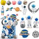 Astronaut Figurines Space Cake Toppers Astronaut Planet Rocket Satellite and Star Space DIY Cake Toppers for Space Theme Party Birthday Party Baby Shower Supplies (Blue)