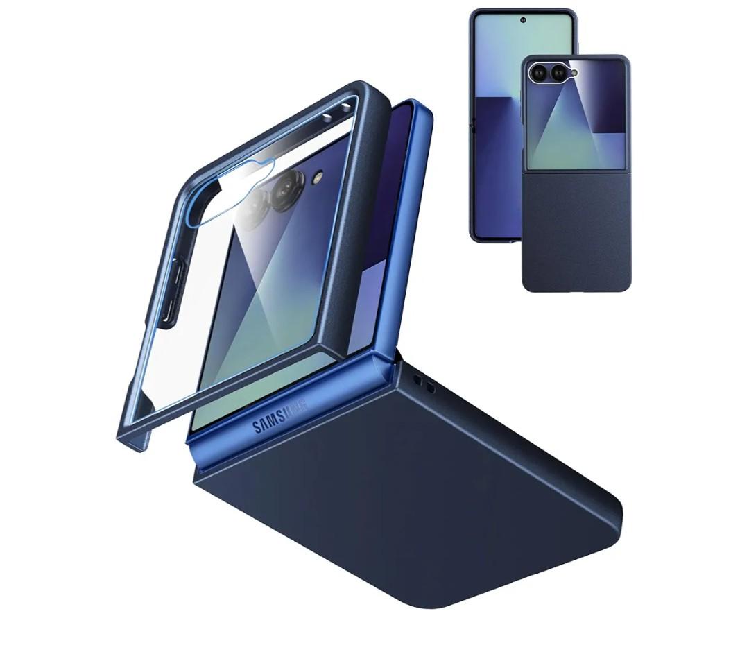 Case for Samsung Galaxy Z Flip 7 (2025) with Built-in Cover Screen Protector, Thin Hard Matte Polycarbonate Phone Case for Galaxy Z Flip7 - Blue