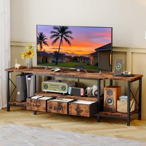 YGEOMER TV Stand for 75 Inch TV Entertainment Center with Power Outlets TV Console Table deepen with Fabric Drawers Metal Frame Storage Shelves and for Living Room, Bedroom 63" Rustic Brown (Depth Size15.7inch)