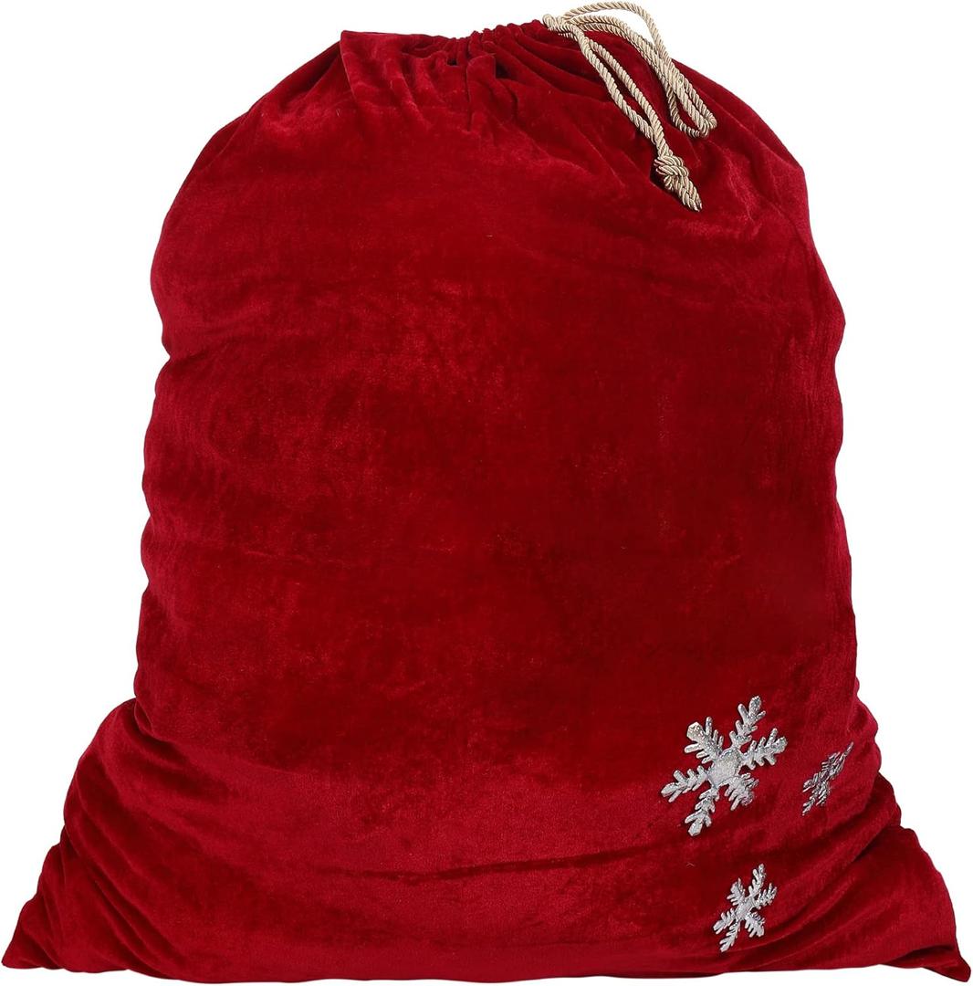 Sunnywood Santa Christmas Gift Bag Large Stretchy Velour Present Sack with Golden Drawstring, 36" x 27" (1 Count (Pack of 1), Red Snowflake)