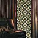 Boho Golden Vintage Geometric Dark Green Ethnic Stained Glass Window Films Decorative Double-Side Privacy Film Self-Adhesive Static Glass Window Clings for Living Room Bathroom Glass Windows Decor, 15.7"x118"