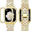 Supoix Compatible with Apple Watch Band Size: 40mm (Series 6/5/4/SE) Case, Women Jewelry Bling Diamond Rhinestone Replacement Metal Bands & 2 Pack PC Protector Case for iWatch Ultra 3/2/1 Series 11/10/9/8/7/6/5/4/3/2/1/SE