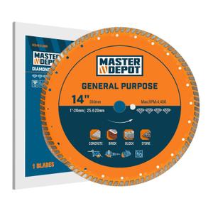 14 Inch Diamond Cutting Blade, Turbo Rim for Angle Grinder Circular Saw Cutter Wheel Dry Wet for Masonry/Concrete/Brick/Stone, 1"-20mm Arbor