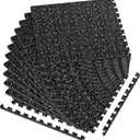 1/2in Thick 48 Sq Ft Rubber Top High Density EVA Foam Exercise Gym Mats Non-Slip 12 Pcs - Interlocking Puzzle Floor Tiles for Home Gym Heavy Workout Equipment Flooring - 24 x 24in Tile, Black & White