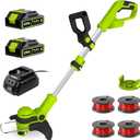 12 Inch String Trimmer Cordless, 21V Electric Weed Wacker with 2.0Ah Battery Powered, Auto Line Feed, 2 in 1 Trimmer and Lawn Edger with 4 Bonus Spools for Lawn, Garden, Yard (Yellow)