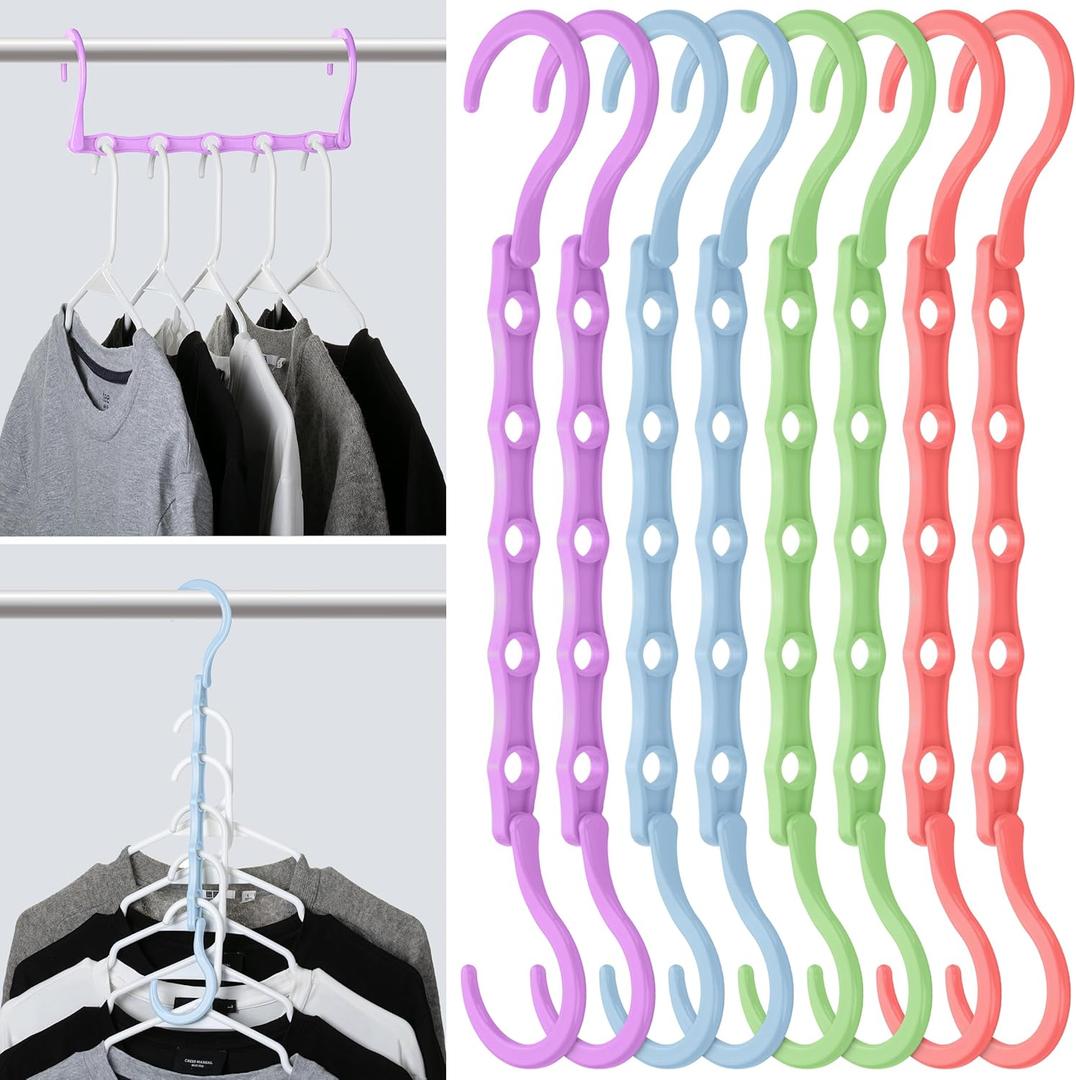 Mr. Pen- Space Saving Hangers for Clothes, 8 pcs, Playful Pop Colors, Plastic Multi Clothes Hangers Space Saving, 5 Slots, 360 Rotating Hooks