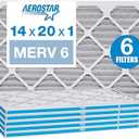 Aerostar 14x20x1 MERV 6 Pleated Air Filter, AC Furnace Air Filter, 6 Pack (Actual Size: 13 3/4"x 19 3/4" x 3/4")