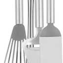 Kitchen Utensil Holder, 17 inch Stainless Steel Kitchen Countertop Utensil Holder with 6 Hooks, Rotating Storage Stand Rack for Spoon, Spatula, Soup Ladle
