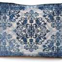 Chinoiserie Vintage Floral Makeup Bag, Blue and White Cosmetic Bags for Women, Classical Baroque Rococo Tiles Floral Zipper Makeup Pouch