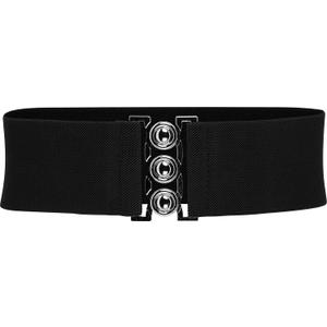 BlackButterfly Wide Elastic Waist Cinch Stretch Waistband Retro Clasp Buckle Belt (Black, L)