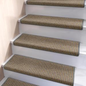Brakki Bullnose Carpet Stair Treads, Stair Treads for Wooden Steps Indoor Runner and Pets, Non Slip Soft Edging Staircase Protectors, Washable, 29.5"x9.5"x1.5" 14pcs, Grey and Beige