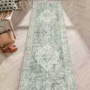 LIVEBOX Washable 2.5x8 Runner Rugs for Entryway Bathroom, Boho Kitchen Floor Mats Long Rug Runners for Hallways Non Slip, Farmhouse Low-Pile Carpet Runners for Laundry Room, Sage Green