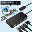 12 in 1 Dock Triple Displays Dual HDMI+VGA with Power Adapter, Docking Station for Pro 11/10/9/8/X/7/6/5/4, Laptop Go/7/6/5/4/3/2/1,Book (Black)