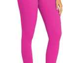 Sunzel No Front Seam Workout Leggings for Women with Pockets, High Waisted Compression Yoga Pants with Tummy Control 28" Hot Pink Large