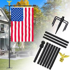 10FT Garden Flag Pole Stand for 3x5 Feet & 28x40 Inch Flags  Heavy Duty Freestanding Flagpole with 5-Prong Base  Adjustable, Lightweight Aluminum Flag Holder for Yard, Outdoor, Lawn  Black