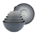 Mixing Bowls Set with TPR Lids - 12 Piece Plastic Nesting Bowls Set includes 6 Prep Bowls and 6 Lids, Microwave Safe (Grey)