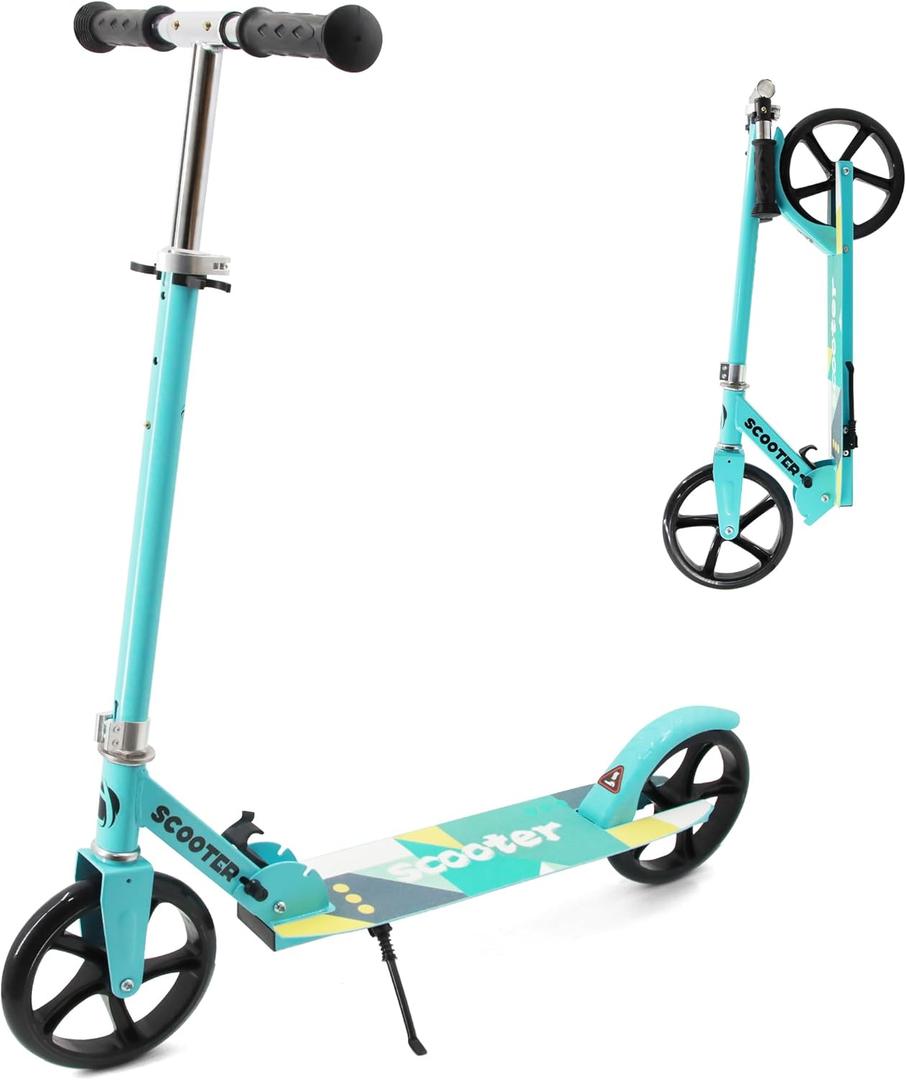 TENBOOM Kick Scooter for Ages 6+,Kid,Teens & Adults. Max Load 240 LBS. 8IN Big Wheels for Kids, Teen and Adults, 3 Adjustable Levels (Blue)