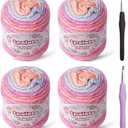 Ombre Yarn for Crocheting - 4x100g Soft 60% Cotton 40% Acrylic Yarn - 962 Yds Gradient Cake Yarns for Knitting Shawls Blankets Sweater with 2 Crochet Hooks (4, Pink Gradient)
