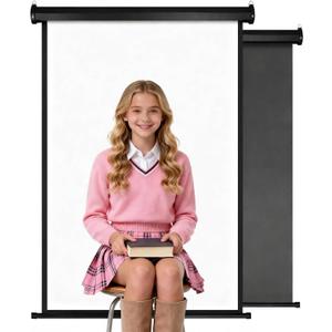 Retractable White Background Screen 36" x 56" Portable Roll-Up, Pull-Down Background, Black and White Double-Sided Design, PVC Material, Suitable for ID Card Passport Photo Photography