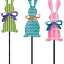 3 Pcs Easter Bunny Table Decorations Wooden Bunny Tabletop Decor Rustic Rabbit Block Sign Farmhouse Spring Centerpiece Easter Decor for Home Mantel Office Desk