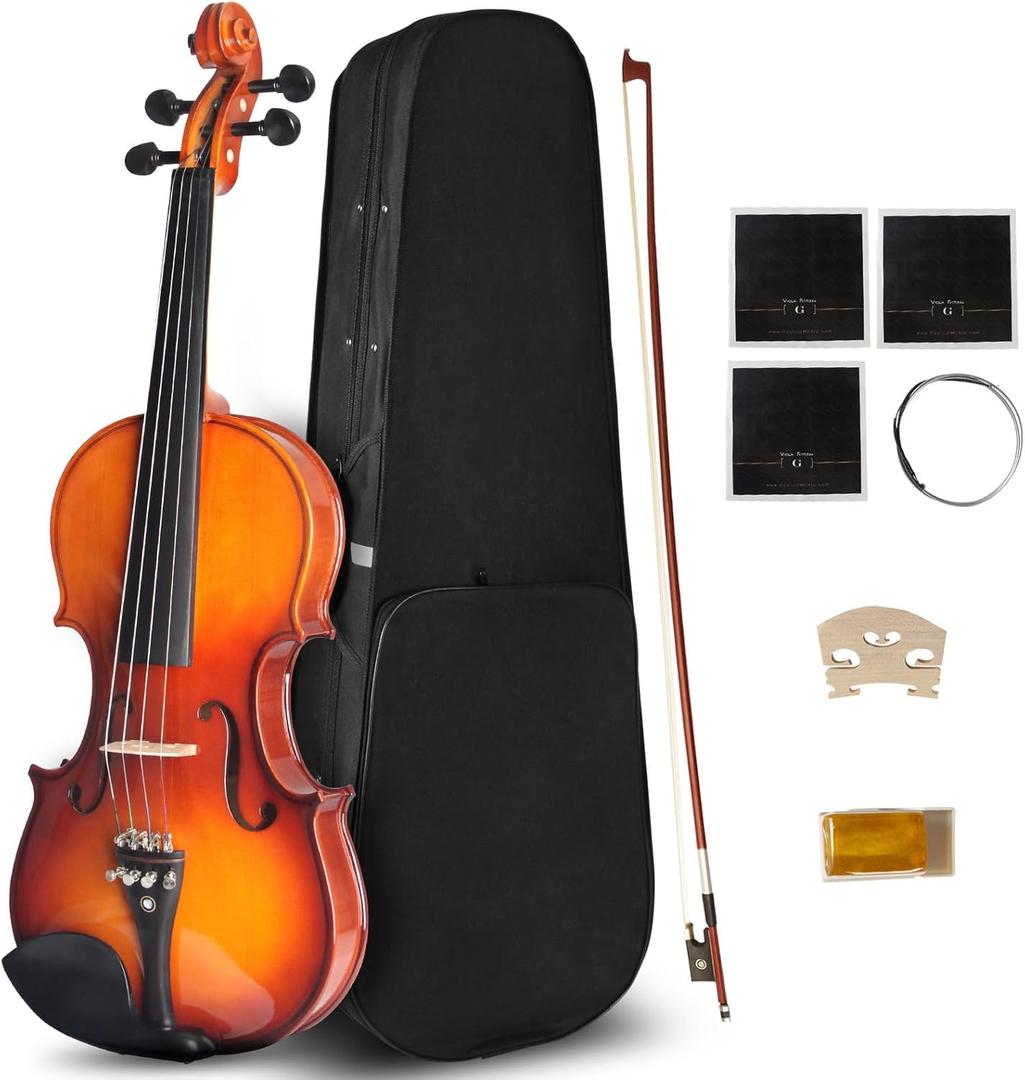 15 Inch MA350 Acoustic Viola, Satin Antique Solid Wood Viola with Case, Bow, Rosin, Musical Instrument Student Viola Set for Beginners Adults