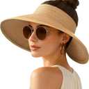 Women's Sun Visor Hats Wide Brim Straw Beach Hat Ponytail Hats for Women Foldable Floppy (1pack-khaki)
