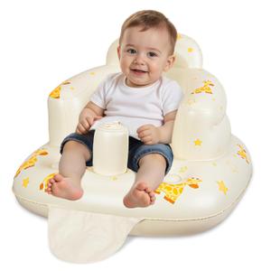 JOSEN Inflatable Seat for Babies 3 Months & Up, Baby Floor Seat Learn to Sit Up, Portable Infant Feeding Shower Chair, Blow Up Baby Chair with Built-in Air Pump - Giraffe