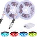 RGB Led Lights Strip Battery Operated 3 Keys Controller Battery Led Lights Strip Waterproof Color Changing Led Lights TV DIY LED Tape Lights 6.56ft Pack of 2