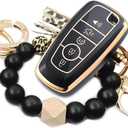 Car Key Fob Cover with Premium Wristlet Fits for Ford F-150 F-250 F-350 F-450 F-550 Raptor Explorer Escape Fusion Bronco Sport Edge Lincoln Corsair Nautilus (Black)