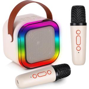 Mini Karaoke Machine with 2 Wireless Microphones, Kids Karaoke Machine for Girls 18 Pre-Loaded Songs 4, 5, 6, 7, 8, 10, 12+ Years Old Teens Birthday White Blue (White)