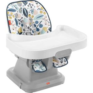 Fisher-Price SpaceSaver High Chair Navy Foliage, portable infant-to-toddler dining chair and booster seat with easy clean up features (Pacific Pebble)