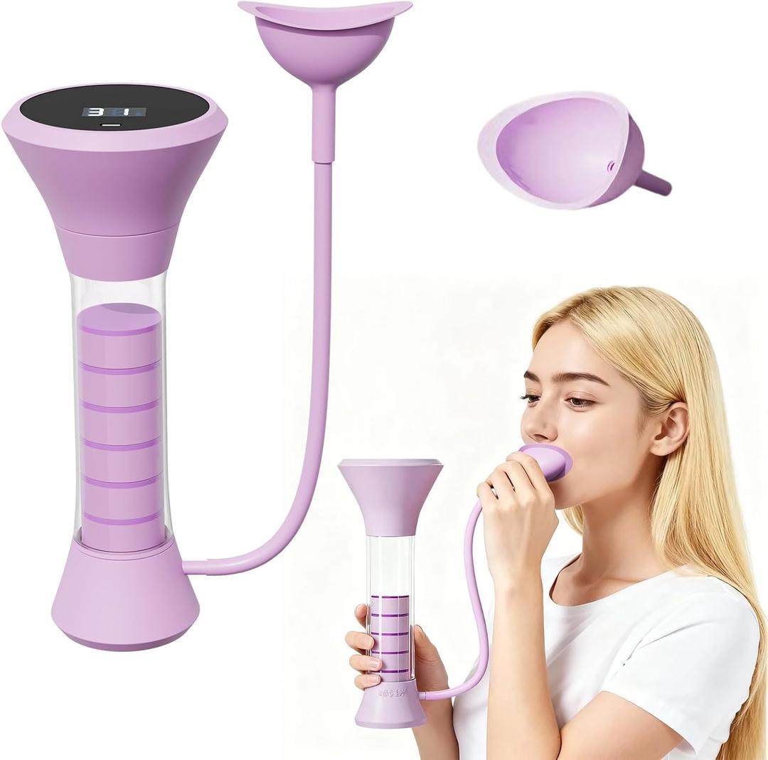 Deep Breathing Trainer, Adult Abdominal Weight Loss Trainer, Easy to Use and Clean, Breathing Dumbbell with 5-Speed Adjustable Type-C Charging Model (Purple)