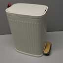 Small Bathroom Trash Can with Air Freshener Soft Close Lid, 6 Liter/ 1.6 Gallon Stainless Steel Garbage Can with Removable Inner Bucket,Step Pedal, Slim Wastebasket for Bedroom, Toilet (Ivory White)
