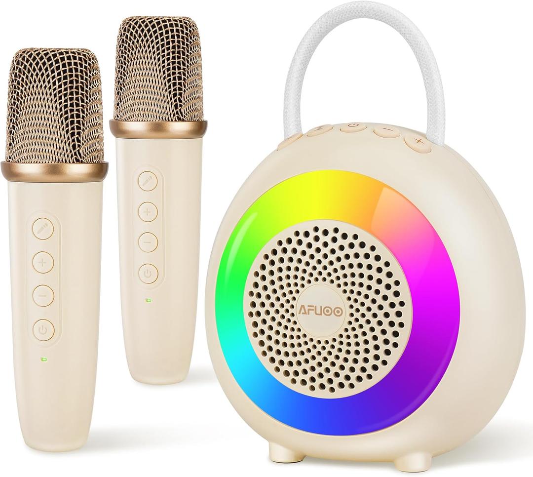 Mini Karaoke Machine for 3+ Kids & Adults, Portable Bluetooth Speaker with 2 Wireless Microphones Toys & 6 Dynamic Light & Sound Modes, Perfect for Karaoke, Singing, Party, Holiday Birthday Gift