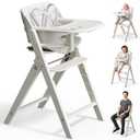 Mamazing GrowPod Pro Wooden Baby High Chair for 6 Months to 220lbs | Easy to Clean with Dual Tray, Compact Foldable Highchair for Kitchen & Dining Room, 5-Point Safety Harnesses and Guard Bar