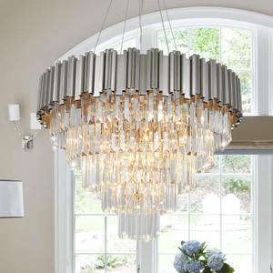 Modern Chandeliers for Living Room Nickel Crystal Chandelier Light Fixture Living Room Lighting Fixture Hanging for Foyer Entryway Stairway Hallway